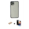 MARSİLYAN™- iPhone 11 Pro Kılıf Vadi Minimal - Siyah 3D Antistatik Mat Seramik Nano Ekran Koruyucu + Renkli Kamera Lens Koruma Cam - TU