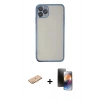 MARSİLYAN™- iPhone 11 Pro Kılıf Vadi Minimal - Siyah 3D Antistatik Mat Seramik Nano Ekran Koruyucu + Renkli Kamera Lens Koruma Cam - TU