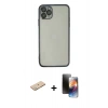 MARSİLYAN™- iPhone 11 Pro Kılıf Vadi Minimal - Siyah 3D Antistatik Mat Seramik Nano Ekran Koruyucu + Renkli Kamera Lens Koruma Cam - YL