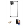 MARSİLYAN™- iPhone 11 Pro Kılıf Vadi Minimal - Siyah 3D Antistatik Mat Seramik Nano Ekran Koruyucu + Renkli Kamera Lens Koruma Cam - YL