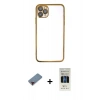 MARSİLYAN™- iPhone 11 Pro Kılıf Vadi Minimal - Siyah 5D Hayalet Cam Ekran Koruyucu + Metal Kamera Lens Koruma Cam - KI