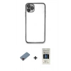 MARSİLYAN™- iPhone 11 Pro Kılıf Vadi Minimal - Siyah 5D Hayalet Cam Ekran Koruyucu + Metal Kamera Lens Koruma Cam - KI