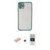 MARSİLYAN™- iPhone 11 Pro Kılıf Vadi Minimal - Siyah 5D Hayalet Cam Ekran Koruyucu + Mavi Renkli Kamera Lens Koruma Cam