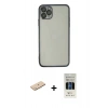 MARSİLYAN™- iPhone 11 Pro Kılıf Vadi Minimal - Siyah 5D Hayalet Cam Ekran Koruyucu + Mavi Renkli Kamera Lens Koruma Cam