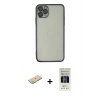 MARSİLYAN™- iPhone 11 Pro Kılıf Vadi Minimal - Siyah 5D Hayalet Cam Ekran Koruyucu + Renkli Kamera Lens Koruma Cam - YL
