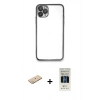 MARSİLYAN™- iPhone 11 Pro Kılıf Vadi Minimal - Siyah 5D Hayalet Cam Ekran Koruyucu + Renkli Kamera Lens Koruma Cam - YL