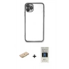 MARSİLYAN™- iPhone 11 Pro Kılıf Vadi Minimal - Siyah 5D Hayalet Cam Ekran Koruyucu + Renkli Kamera Lens Koruma Cam - SI