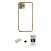 MARSİLYAN™- iPhone 11 Pro Kılıf Vadi Minimal - Siyah 5D Hayalet Cam Ekran Koruyucu + Renkli Kamera Lens Koruma Cam - SI