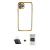 MARSİLYAN™- iPhone 11 Pro Kılıf Vadi Minimal - Siyah 5D Hayalet Cam Ekran Koruyucu + Şeffaf Kamera Lens Koruma Cam