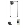 MARSİLYAN™- iPhone 11 Pro Kılıf Vadi Minimal - Siyah 5D Hayalet Cam Ekran Koruyucu + Şeffaf Kamera Lens Koruma Cam