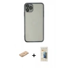 MARSİLYAN™- iPhone 11 Pro Kılıf Vadi Minimal - Siyah 6D Mat Seramik Hayalet Nano Ekran Koruyucu + Turuncu Renkli Kamera Lens Koruma Cam