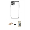 MARSİLYAN™- iPhone 11 Pro Kılıf Vadi Minimal - Siyah 6D Mat Seramik Hayalet Nano Ekran Koruyucu + Turuncu Renkli Kamera Lens Koruma Cam
