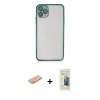 MARSİLYAN™- iPhone 11 Pro Kılıf Vadi Minimal - Siyah 6D Mat Seramik Hayalet Nano Ekran Koruyucu + Turuncu Renkli Kamera Lens Koruma Cam