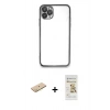 MARSİLYAN™- iPhone 11 Pro Kılıf Vadi Minimal - Siyah Mat Seramik Nano Ekran Koruyucu + Renkli Kamera Lens Koruma Cam - SI