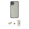 MARSİLYAN™- iPhone 11 Pro Kılıf Vadi Minimal - Siyah Mat Seramik Nano Ekran Koruyucu + Renkli Kamera Lens Koruma Cam - SI