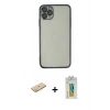 MARSİLYAN™- iPhone 11 Pro Kılıf Vadi Minimal - Siyah Polymer Nano Ekran Koruyucu + Renkli Kamera Lens Koruma Cam - PE