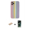 MARSİLYAN™- iPhone 11 Pro Kılıf Yadigar Çizgi - Şeffaf 360 Full Body Arka Koruyucu + Renkli Kamera Lens Koruma Cam - TU