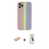 MARSİLYAN™- iPhone 11 Pro Kılıf Yadigar Çizgi - Şeffaf Pasifik Cam Ekran Koruyucu + Renkli Kamera Lens Koruma Cam - TU
