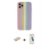 MARSİLYAN™- iPhone 11 Pro Kılıf Yadigar Çizgi - Şeffaf Pasifik Cam Ekran Koruyucu + Renkli Kamera Lens Koruma Cam - PE