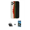 MARSİLYAN™- iPhone 11 Pro Kılıf Yadigar Çizgi - Siyah 34D Izgaralı Cam + Kamera Lens Koruma Cam - SF