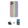 MARSİLYAN™- iPhone 11 Pro Kılıf Yadigar Çizgi - Siyah 34D Izgaralı Cam + Kamera Lens Koruma Cam - SF