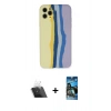 MARSİLYAN™- iPhone 11 Pro Kılıf Yadigar Çizgi - Siyah 34D Izgaralı Cam + Kamera Lens Koruma Cam - SF