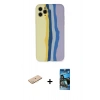MARSİLYAN™- iPhone 11 Pro Kılıf Yadigar Çizgi - Siyah 34D Izgaralı Cam + Pembe Renkli Kamera Lens Koruma Cam