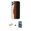 MARSİLYAN™- iPhone 11 Pro Kılıf Yadigar Çizgi - Siyah 34D Izgaralı Cam + Renkli Kamera Lens Koruma Cam - YL