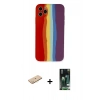 MARSİLYAN™- iPhone 11 Pro Kılıf Yadigar Çizgi - Siyah 360 Mat Full Body Arka Koruyucu + Renkli Kamera Lens Koruma Cam - SI