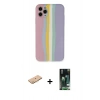 MARSİLYAN™- iPhone 11 Pro Kılıf Yadigar Çizgi - Siyah 360 Mat Full Body Arka Koruyucu + Renkli Kamera Lens Koruma Cam - TU