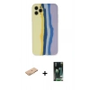 MARSİLYAN™- iPhone 11 Pro Kılıf Yadigar Çizgi - Siyah 360 Mat Full Body Arka Koruyucu + Renkli Kamera Lens Koruma Cam - TU