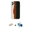 MARSİLYAN™- iPhone 11 Pro Kılıf Yadigar Çizgi - Siyah 3D Antistatik Cam Ekran Koruyucu + Renkli Kamera Lens Koruma Cam - PE