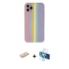 MARSİLYAN™- iPhone 11 Pro Kılıf Yadigar Çizgi - Siyah 3D Antistatik Cam Ekran Koruyucu + Renkli Kamera Lens Koruma Cam - MI