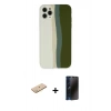 MARSİLYAN™- iPhone 11 Pro Kılıf Yadigar Çizgi - Siyah 3D Antistatik Hayalet Cam Ekran Koruyucu + Renkli Kamera Lens Koruma Cam - PE