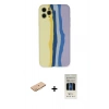 MARSİLYAN™- iPhone 11 Pro Kılıf Yadigar Çizgi - Siyah 5D Hayalet Cam Ekran Koruyucu + Renkli Kamera Lens Koruma Cam - TU