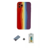 MARSİLYAN™- iPhone 11 Pro Kılıf Yadigar Çizgi - Siyah Polymer Nano Ekran Koruyucu + Metal Kamera Lens Koruma Cam - KI
