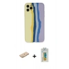 MARSİLYAN™- iPhone 11 Pro Kılıf Yadigar Çizgi - Siyah Polymer Nano Ekran Koruyucu + Renkli Kamera Lens Koruma Cam - PE