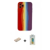 MARSİLYAN™- iPhone 11 Pro Kılıf Yadigar Çizgi - Siyah Polymer Nano Ekran Koruyucu + Renkli Kamera Lens Koruma Cam - YL