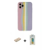 MARSİLYAN™- iPhone 11 Pro Kılıf Yadigar Çizgi - Siyah Polymer Nano Ekran Koruyucu + Renkli Kamera Lens Koruma Cam - PE