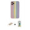 MARSİLYAN™- iPhone 11 Pro Kılıf Yadigar Çizgi - Siyah Polymer Nano Ekran Koruyucu + Renkli Kamera Lens Koruma Cam - SI