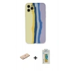MARSİLYAN™- iPhone 11 Pro Kılıf Yadigar Çizgi - Siyah Polymer Nano Ekran Koruyucu + Renkli Kamera Lens Koruma Cam - MI