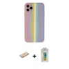 MARSİLYAN™- iPhone 11 Pro Kılıf Yadigar Çizgi - Siyah Polymer Nano Ekran Koruyucu + Renkli Kamera Lens Koruma Cam - YL