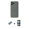 MARSİLYAN™- iPhone 11 Pro Kılıf Yadigar Yansıma Serisi - Siyah 34D Hayalet Izgaralı Cam + Mavi Shine Kamera Lens Koruma Cam