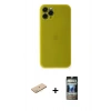 MARSİLYAN™- iPhone 11 Pro Kılıf Yadigar Yansıma Serisi - Siyah 34D Hayalet Izgaralı Cam + Renkli Kamera Lens Koruma Cam - SI