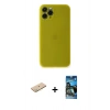 MARSİLYAN™- iPhone 11 Pro Kılıf Yadigar Yansıma Serisi - Siyah 34D Izgaralı Cam + Renkli Kamera Lens Koruma Cam - PE