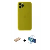MARSİLYAN™- iPhone 11 Pro Kılıf Yadigar Yansıma Serisi - Siyah 3D Antistatik Cam Ekran Koruyucu + Renkli Kamera Lens Koruma Cam - TU
