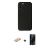 MARSİLYAN™- iPhone 11 Pro Kılıf Yadigar Yansıma Serisi - Siyah 3D Antistatik Hayalet Cam Ekran Koruyucu + Renkli Kamera Lens Koruma Cam - PE