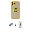 MARSİLYAN™- iPhone 11 Pro Kılıf Yörünge Çizgi - Şeffaf Pasifik Cam Ekran Koruyucu + Shine Kamera Lens Koruma Cam - GS