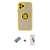 MARSİLYAN™- iPhone 11 Pro Kılıf Yörünge Çizgi - Şeffaf Pasifik Cam Ekran Koruyucu + Shine Kamera Lens Koruma Cam - GD