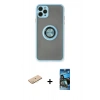 MARSİLYAN™- iPhone 11 Pro Kılıf Yörünge Çizgi - Siyah 34D Izgaralı Cam + Renkli Kamera Lens Koruma Cam - SI